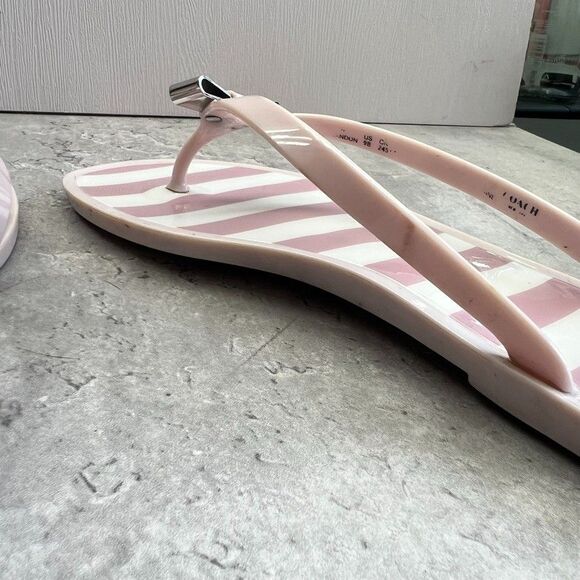 Coach Landon Pink White Stripe Jelly Bow Thong Flip Flop Sandals Women Size 8B - Picture 7 of 10